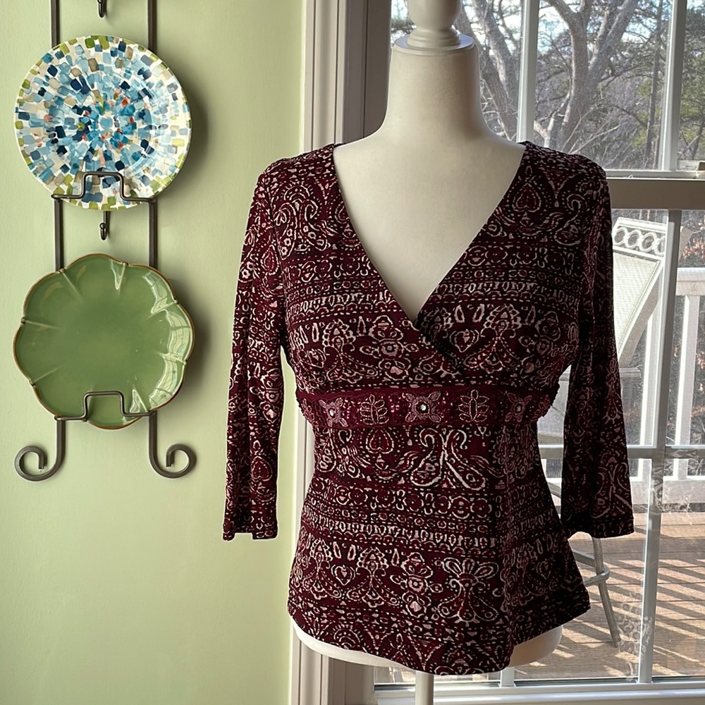 International Concepts Sz Large Stretch Tunic,  100% Rayon with beaded trim